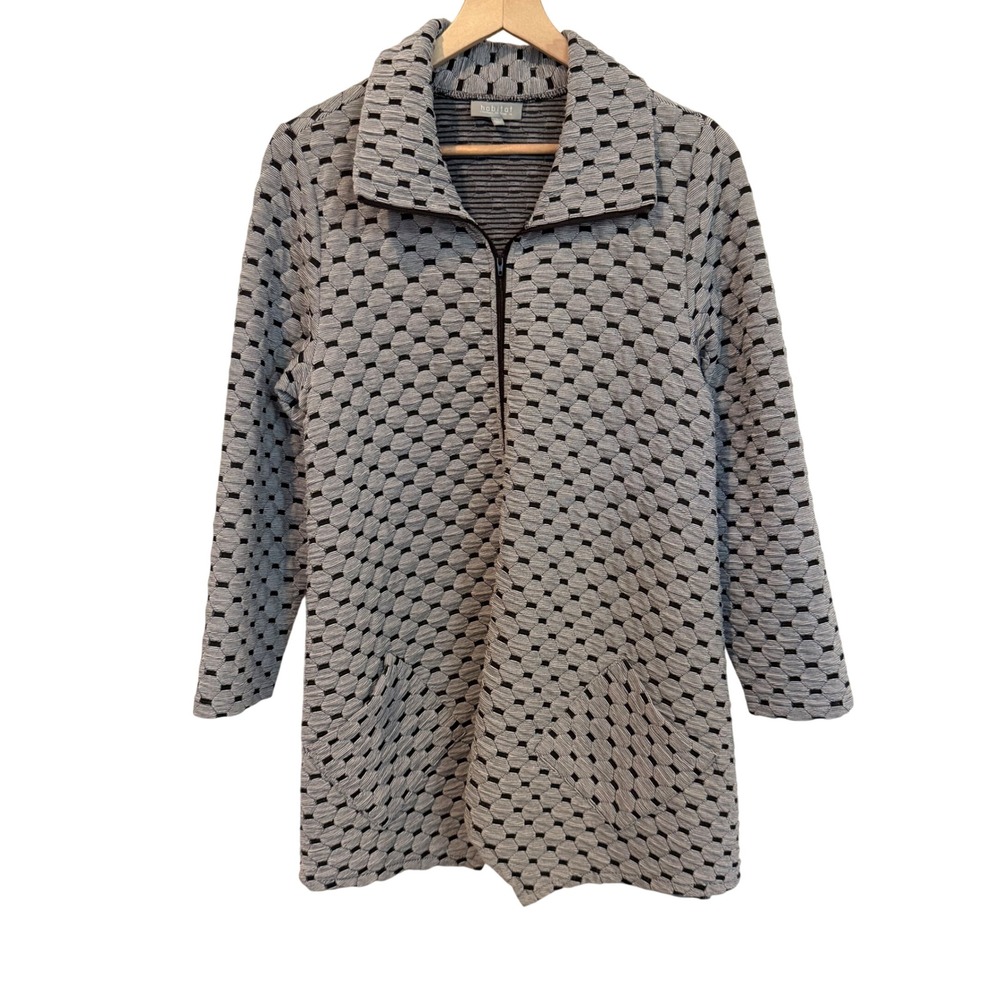 Habitat Jacket Small Grey Black Geometric Honeycomb Full Zip Pockets Tunic Swing